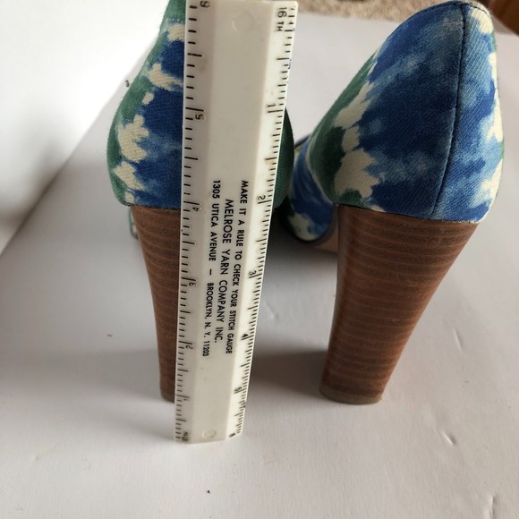 Naughty Monkey Chunky Heels, Blue and Green Watercolor Design, Size 6, Peep Toes - Picture 7 of 7